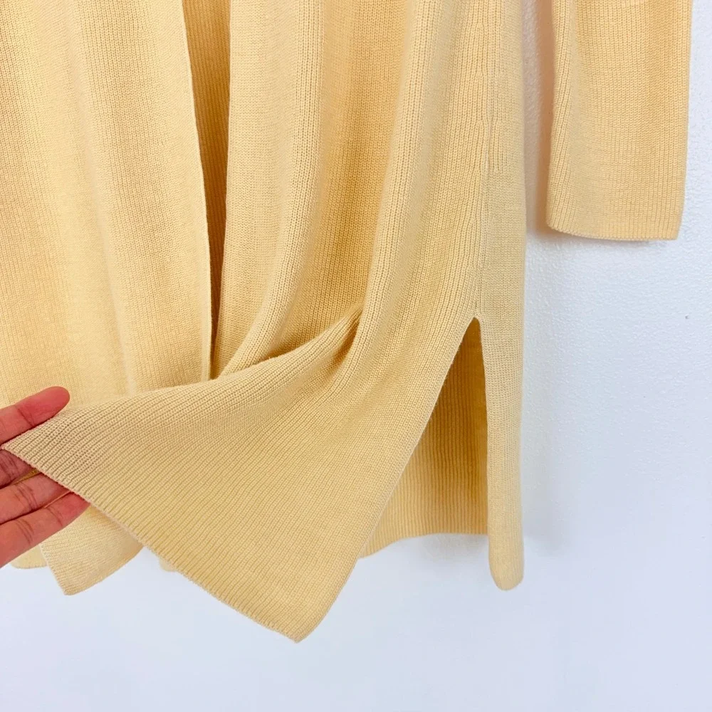 Eileen Fisher Long Cardigan Womens M Yellow Organic Linen Cotton‎ Open Front